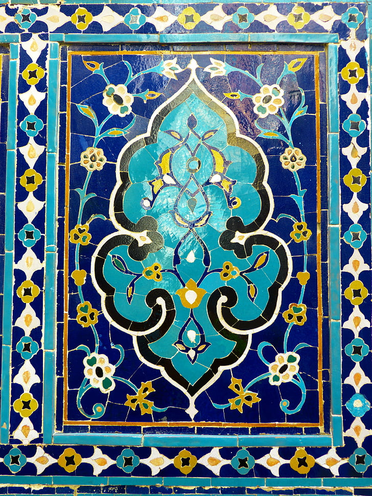 Uzbekistan, mosaic, patró, artísticament, turquesa, Majòlica, ceràmica