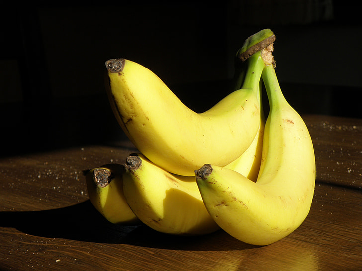 bananer, gul, klynge, frugt