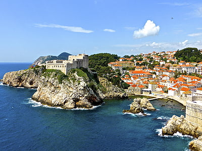 Dubrovnik, tengerpart, tengeri tájkép, festői, erőd, Adriai-tenger, Horvátország