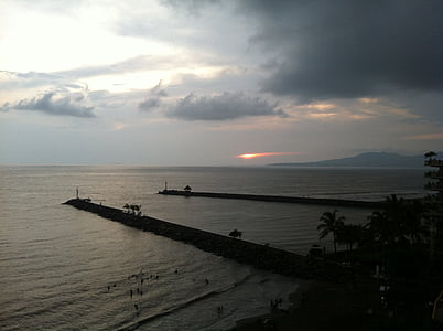 puerto vallarta, beach, horizon, sea, sky, sunset, mexico