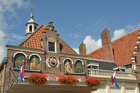 façade, Waag, routes, briques de parement, décoration, marché aux fromages, Edam
