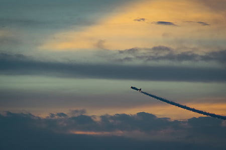 Areal, fotografija, Jet, nebo, v bližini:, dim, oblaki