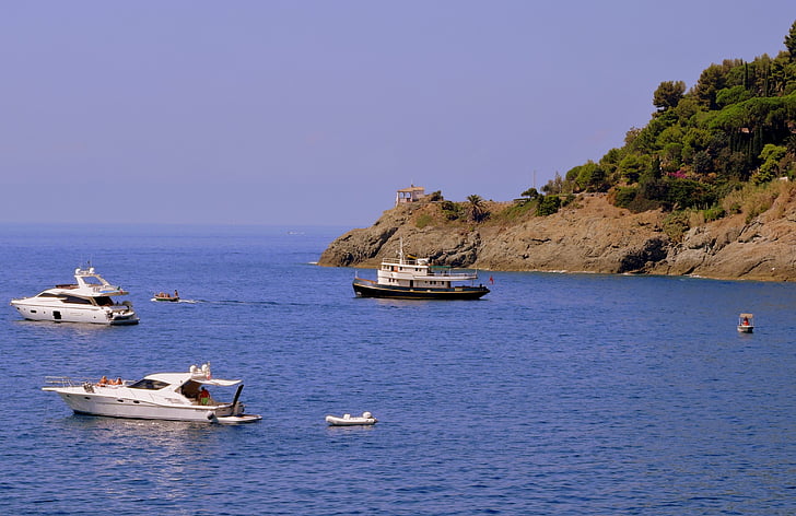 csónakok, tenger, hegyi, víz, Costa, Liguria, Olaszország
