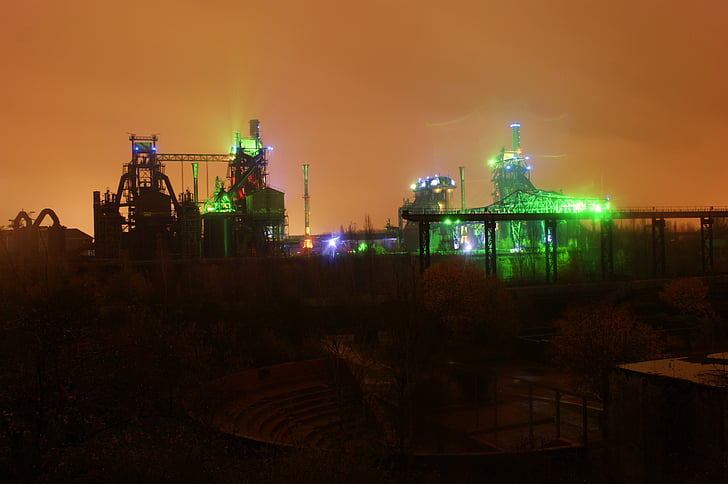 промышленность, ночь, ночь фотография, тяжелая промышленность, Рур, Германия, Фабрика