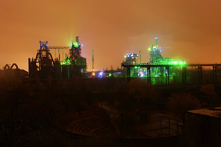 priemysel, noc, noc fotografiu, ťažký priemysel, Porúria, Nemecko, továreň