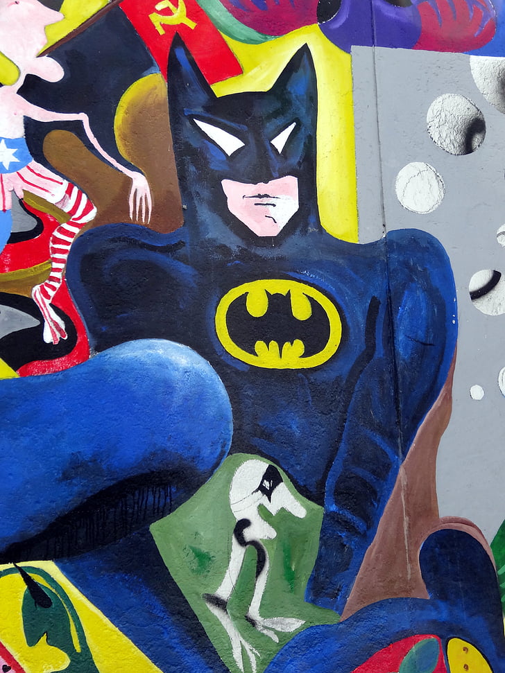 Graffiti, Batman, gatekunst, Berlin, vegg
