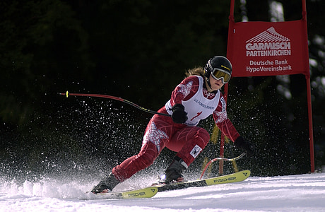 นักเล่นสกี, ดาวน์ฮิลล์, การแข่งขัน, อย่างรวดเร็ว, ภูเขา, อัลไพน์, หิมะ