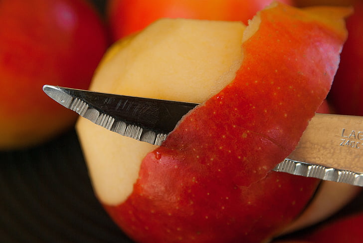 maçãs, faca, frutas, Peel, pele, comida e bebida, close-up