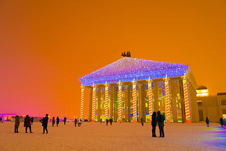 Astana, Kazachstan, divadlo opery a baletu, v zime, zimné, januára, 3D Zobraziť