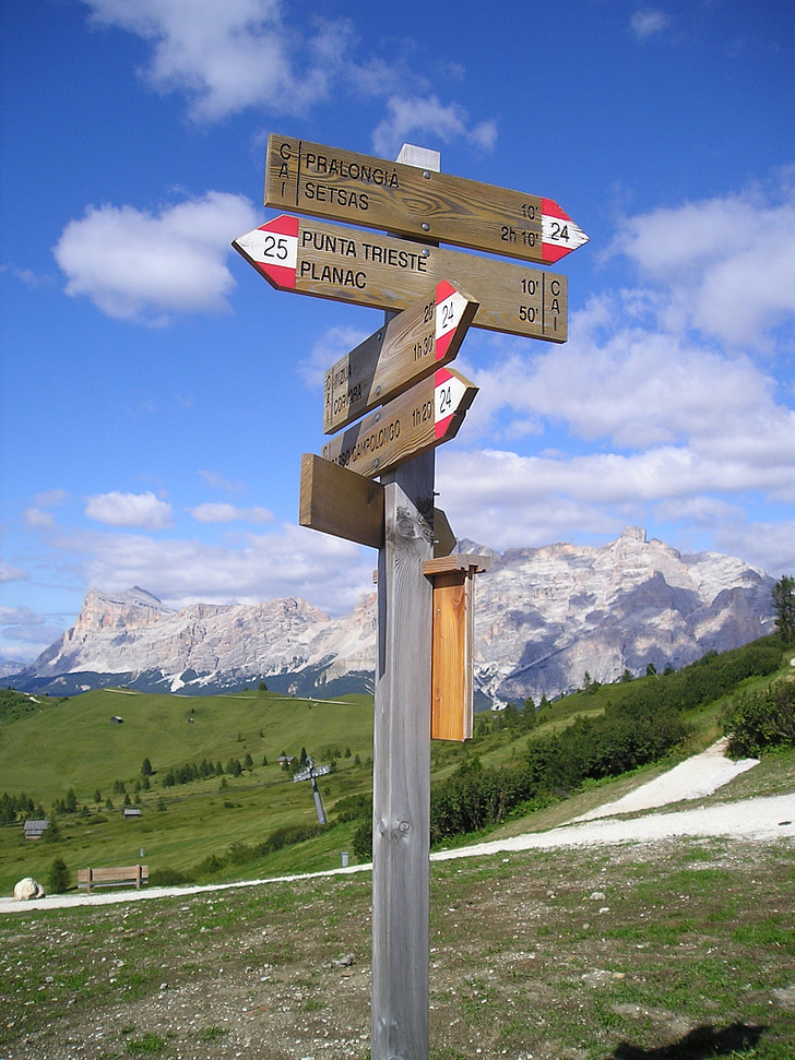 directori, orientació, rutes de senderisme, Senderisme, Direcció, Dolomites, muntanyes
