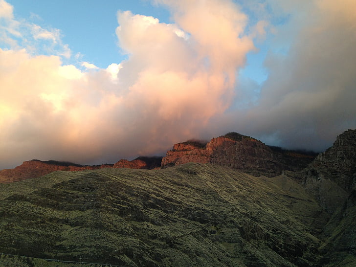 Mountain, Gran Canarialla, maisema, pilvet, taivas, Sunset, Luonto