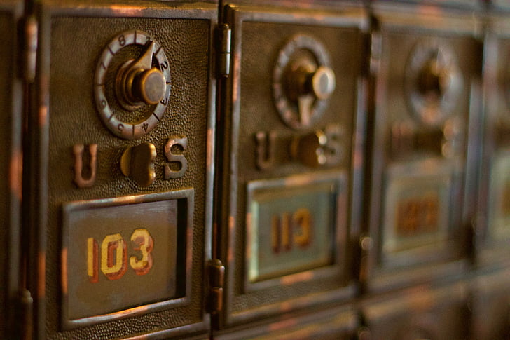 Caixa de correu, ens, 103, bronze, mobles, vell, correu