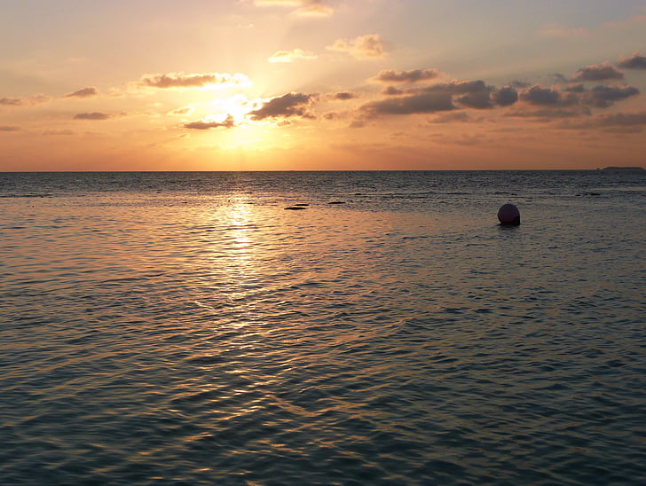 Maldiverna, solnedgång, solen, havet, havsutsikt, himlen, Holiday