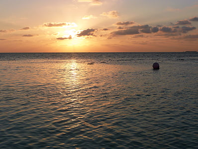 Maledivy, západ slnka, slnko, more, výhľadom na more, obloha, Dovolenka