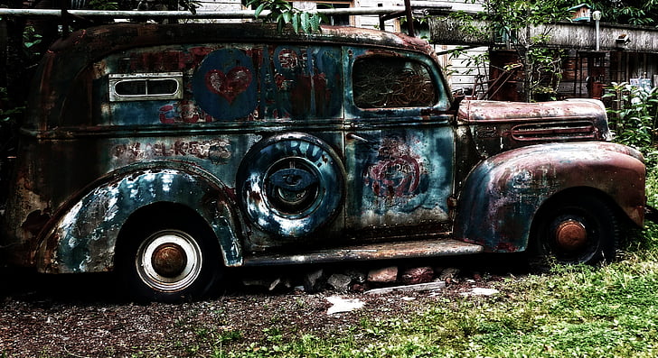 old, rusty, ford, car, truck, automobile, vehicle