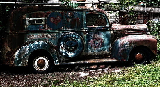 gamle, rusten, Ford, bil, lastebil, bil, kjøretøy