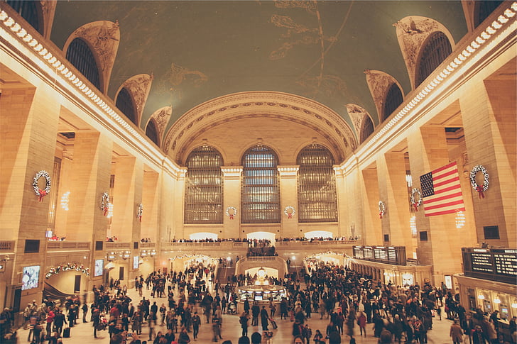 beige, cathedral, photo, Grand central station, New York, NYC, people