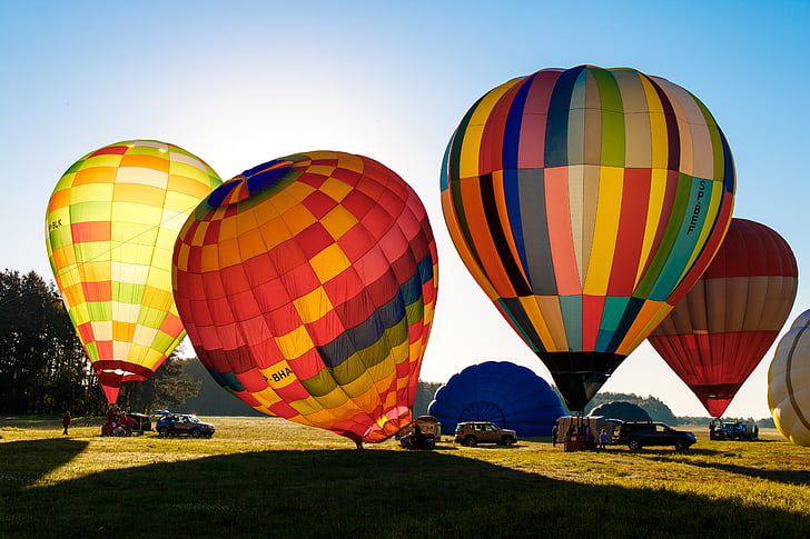 ballonnen, vliegen, kleurrijke, lucht, hemel, opheffing, float