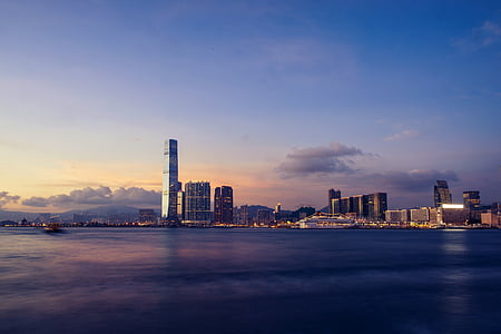 skyline, victoria harbour, hong kong, harbour, cityscape, landmark, urban