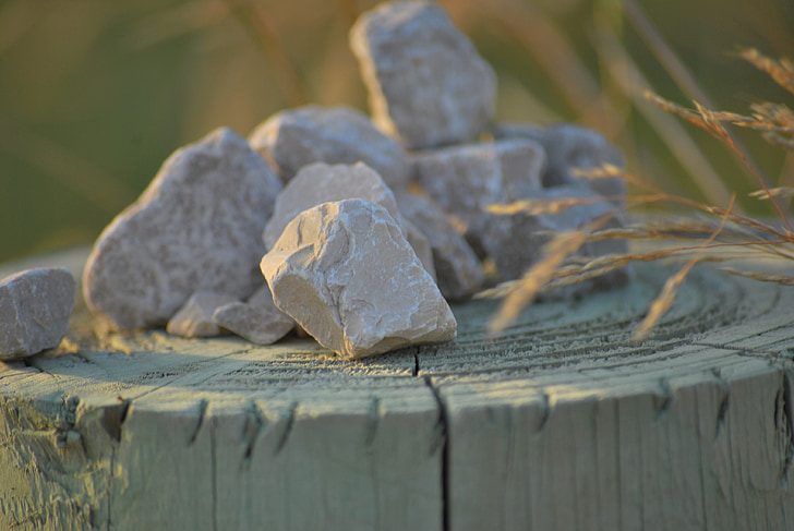 stones, sunset, trunk