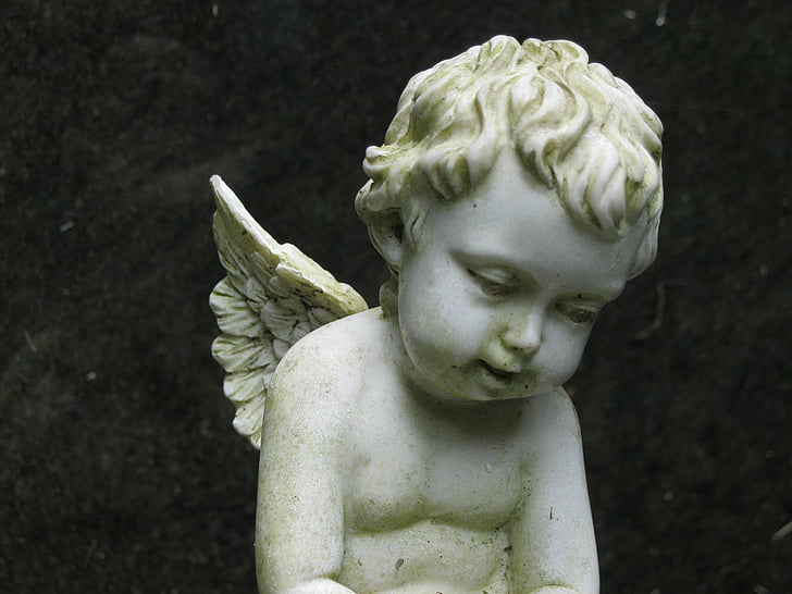 cherub, cemetery, angel, memorial, tombstone, statue, mourning