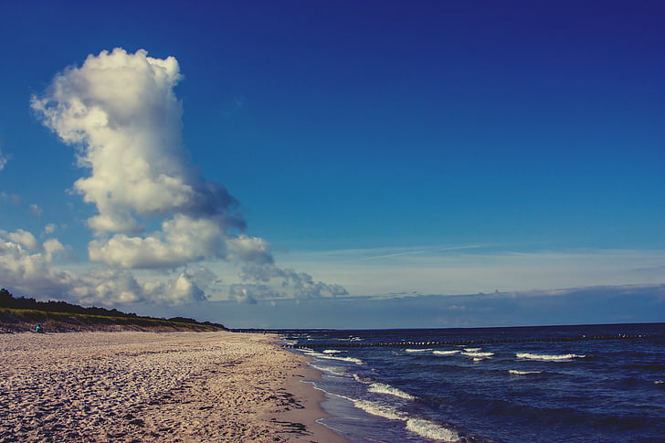 Océano, arena, azul, cielo, Darss, Alemania, naturaleza