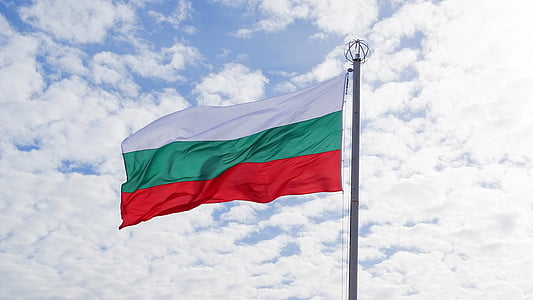Bulharsko, vlajka, obloha, vlastenectví, červená, den, držák vlajky