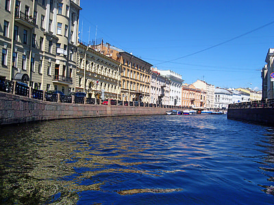 river, moyka, buildings, sky, blue, peter, russia