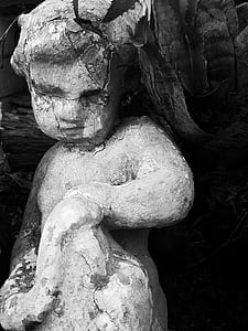 copil, Statuia, sculptura, textura, vechi, decor, Piatra