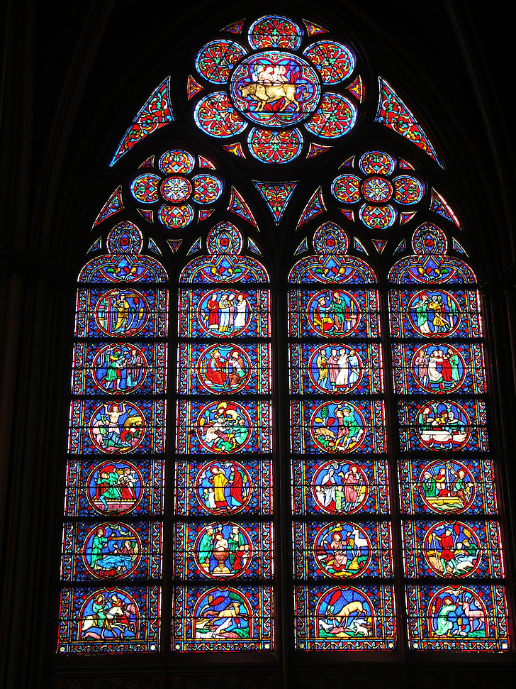 Църквата прозорец, Нотр Дам, стъклопис, катедрала, Париж, Църква, стар Прозорец