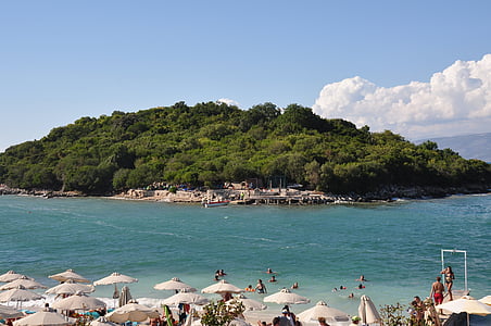 Albánsko, ksamili beach, letné, morské pobrežie