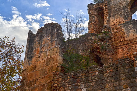 Castle, batu, dinding, lama, reruntuhan