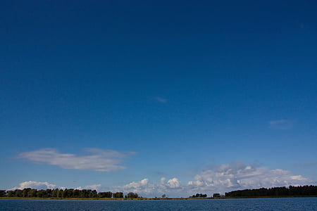 Bodden, paesaggi, mare, Mar Baltico, acqua, blu, nuvole