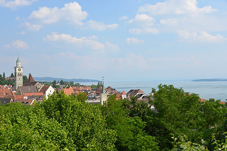 Überlingen, Konstanz Gölü, Şehir, gökyüzü, Göl, Güneş, su