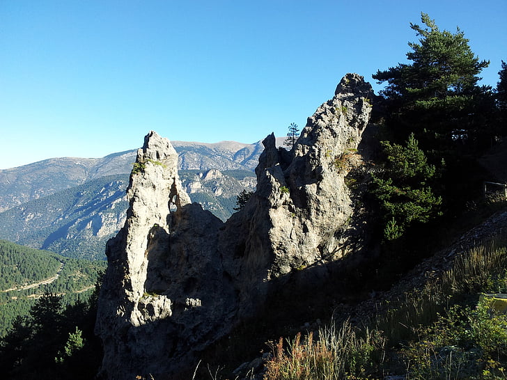 mountain, rocks, forest, nature, landscape, outdoors, summer