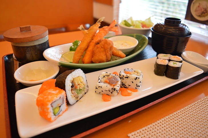 japončina, jedlo, jedlo, kuchyne, ryža, roll, čerstvé