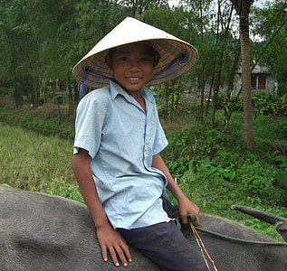 Vietname, menino, a sorrir, natureza, do lado de fora, retrato, país