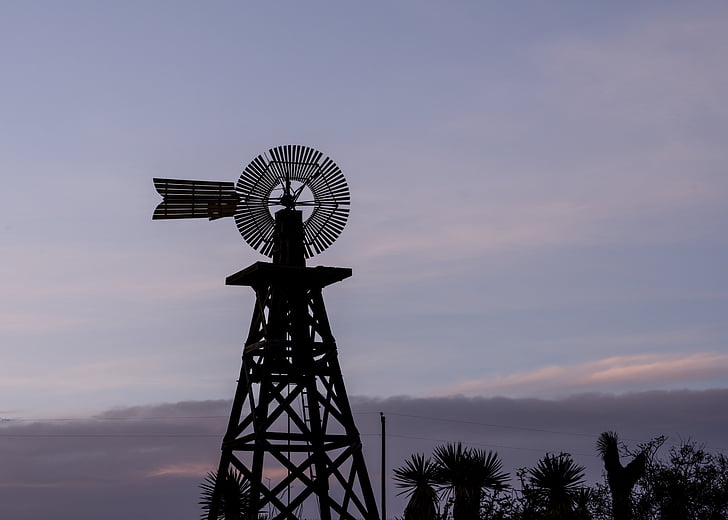 Windmill, västra, Texas, Sky, landsbygd, vatten, blad