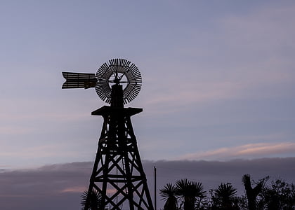 windmill, western, texas, sky, countryside, water, blades