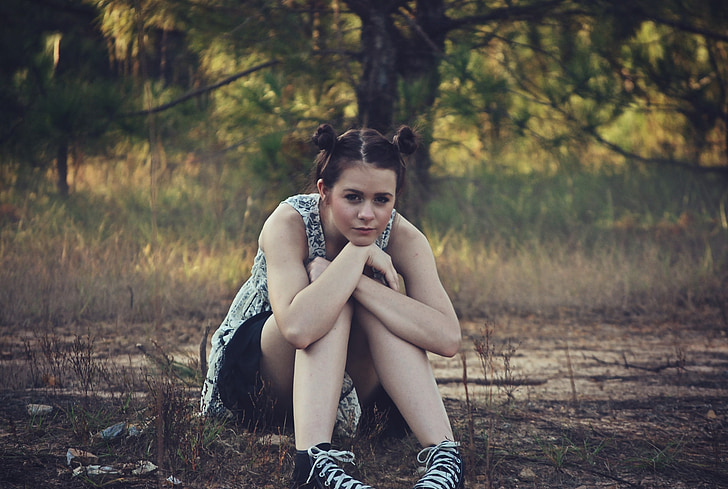 girl, sitting, grass, young, woman, female, portrait