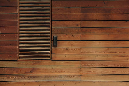 finestra, fusta, marró, paret de fusta