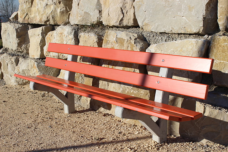 park bench, bank, red, seat, bench, recovery, rest