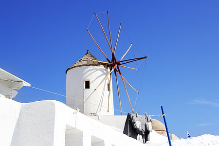 Santorin, větrný mlýn, bílá, obloha, svátek, Kyklady, Kyklady ostrovy