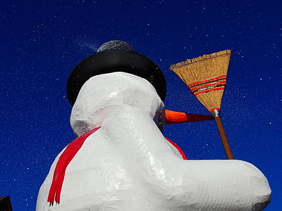 Carnaval, homem de neve, mover-se, motivo, papel machê, neve, vassoura