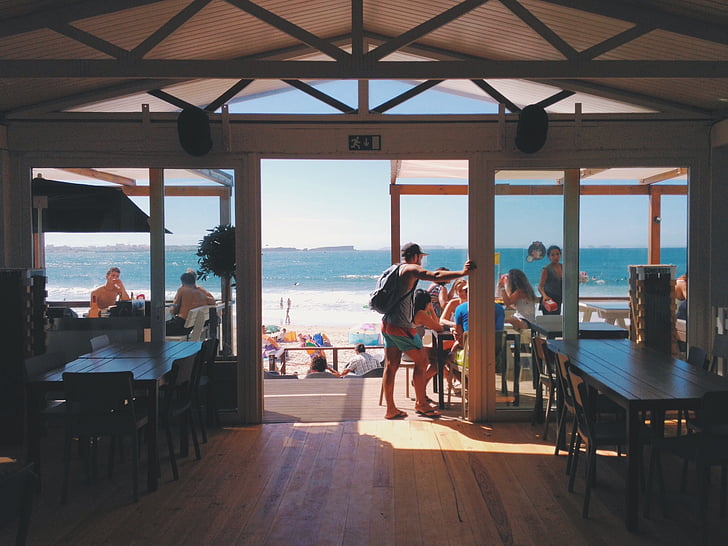 strand, Restaurant, mensen, mensen praten, mensen die eten, zomer, Oceaan