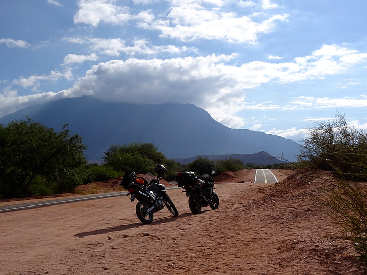 xe gắn máy, đường, dãy núi, xe đạp, roadtrip, cảnh quan, chân trời