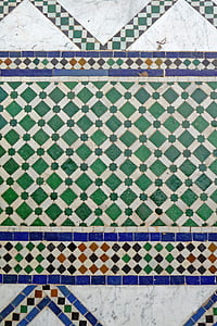 Bahia, Palais, pils, Marrakech, flīzes, zila, zaļa