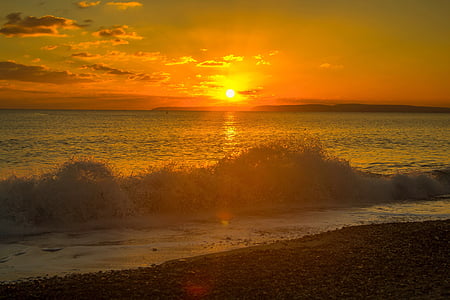 mar, puesta de sol, Horizon, ola, naturaleza, al atardecer, Playa