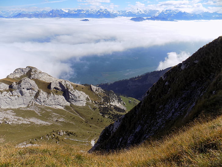 ภูเขา, อย่าง mt, สวิตเซอร์แลนด์, ธรรมชาติ, ภูมิทัศน์, หญ้า, กิจกรรมกลางแจ้ง