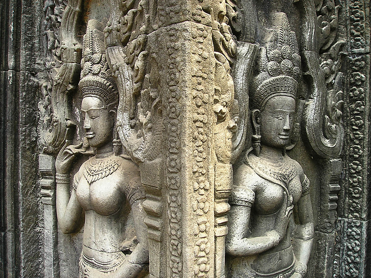 Angkor, wat, Cambodja, Temple, figures, estàtues, Sud-est